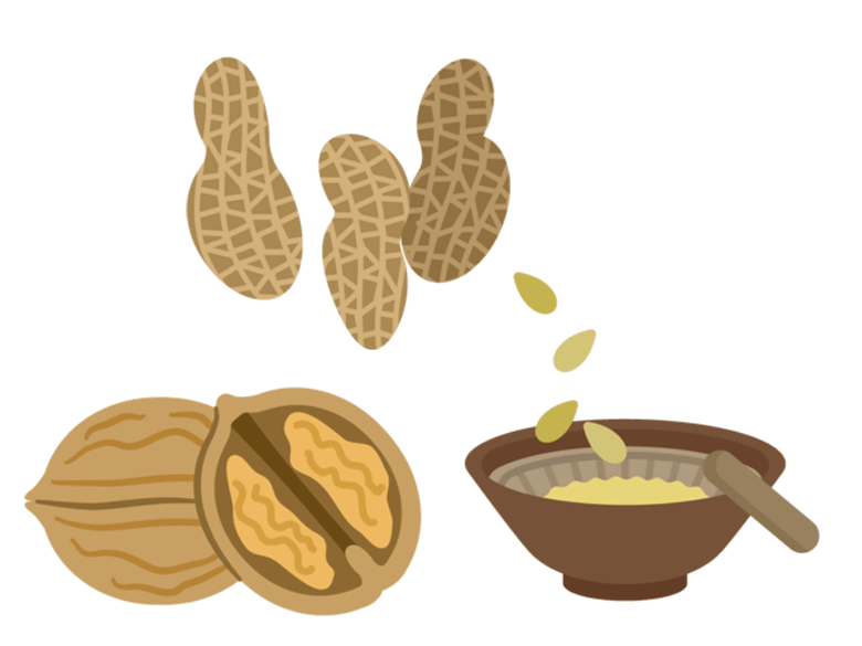 イラスト:ピーナッツと他のナッツ類