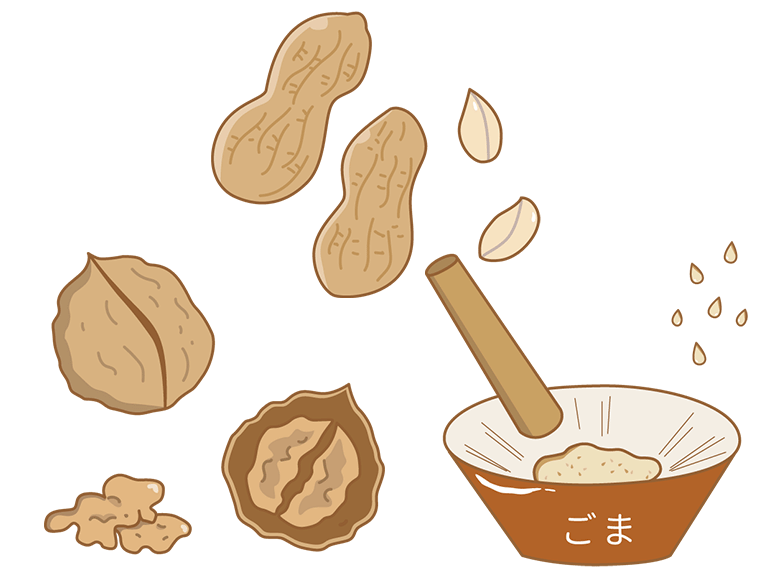 イラスト：ピーナッツと他のナッツ類